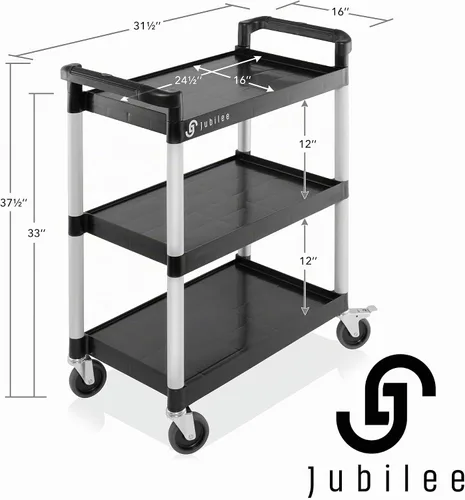 Vista 5 de Jubilee Carrito de servicio utilitario de 3 niveles con ruedas, 31.5" x 37.5