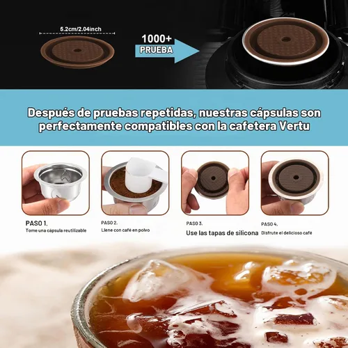 Vista 4 de Cápsulas de café reutilizables (taza de café de 7.77 fl oz/230ml), cápsulas de café recargables de acero inoxidable para máquina Vertu, SOLO