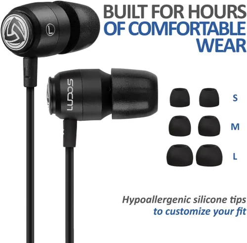 Vista 6 de LUDOS Clamor 2 PRO - Auriculares intrauditivos con cable, auriculares con micrófono, auriculares con aislamiento de ruido, espuma viscoelástica