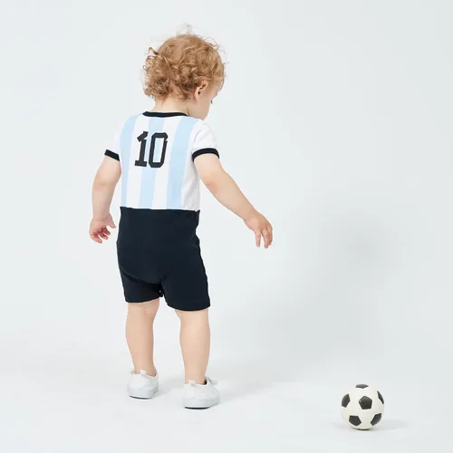 Vista 3 de Cnins Camiseta de fútbol para niños pequeños de 0 a 24 M para fanáticos de los deportes, camiseta de fútbol para niñas recién nacidas, mameluco