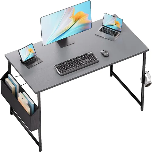 Vista 9 de Pamray Escritorio de computadora de 23 pulgadas para espacios pequeños, escritorio de trabajo de oficina en casa con gancho para auriculares