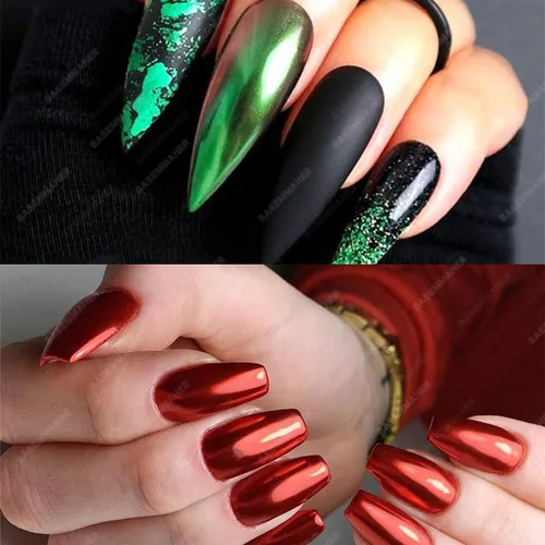 Vista 6 de Polvo de uñas cromado, rojo, verde, efecto espejo metálico para uñas, diseño artístico, pigmento holográfico, purpurina para decoración de manicura