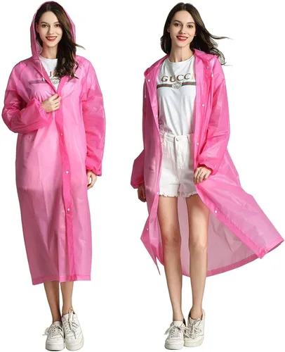 Vista 4 de Chubasquero, paquete de 2 ponchos de lluvia para hombres, mujeres y adultos, abrigo impermeable portátil reutilizable con capucha
