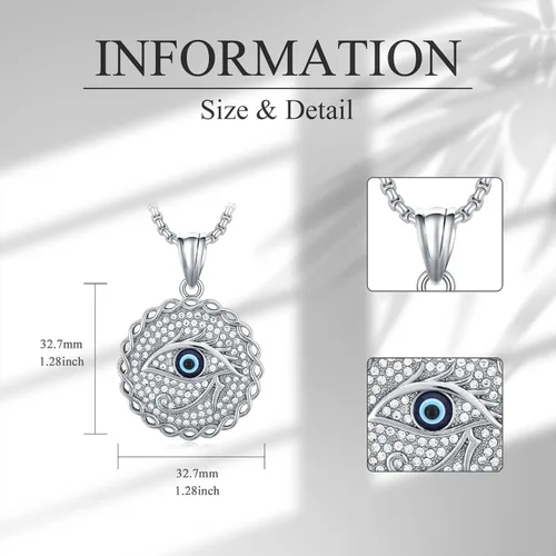 Vista 3 de SILBAZ Evil Eye Necklace Blue Eye RoundHamsaEye of HorusEvil Eye Lucky Necklace Stainless Steel Lucky Zircon Pendant Jewelry Gifts for Women Men
