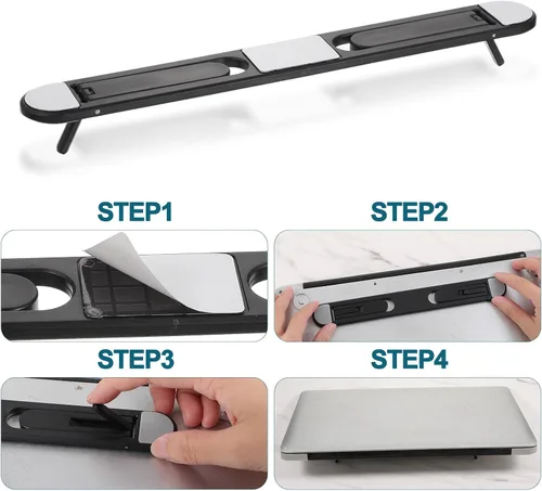 Vista 7 de Soporte elevador de teclado plegable, pies autoajustables para computadora portátil con ángulos duales, soporte para computadora pequeño, elevador