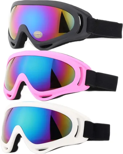 Vista 9 de Gafas de esquí, paquete de 3 gafas de nieve para hombres, mujeres, niños y jóvenes, protección UV400 para esquí y snowboard