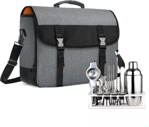 Vista 8 de CURMIO Bolsa de Bartender, Bolsa de Viaje para Juego de Herramientas de Bar, Kits de Bartender para Almacenamiento con Compartimentos Acolchados
