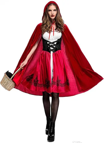 Vista 2 de Disfraz de capucha roja para mujer, bata de Halloween, capa de longitud completa con capucha para cosplay