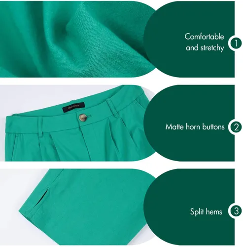Vista 2 de ASSUAL Pantalones de pierna recta de mezcla de lino para mujer, pantalones de cintura media con botones, pantalones de vestir holgados para todo