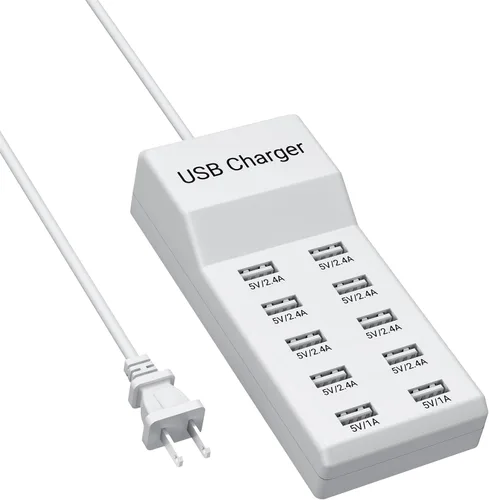 Vista 7 de Bloque de Cargador USB C de 10 Puertos (6 Puertos USB-A y 4 Puertos USB-C), Hub de Cargador Multipuerto de 50W10A para iPhone, Galaxy, iPad y Más
