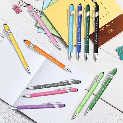 Vista 5 de Kingluu 24 unidades de bolígrafos personalizados con lápiz óptico, escritura suave, tinta negra, bolígrafos personalizados con su nombre, logotipo