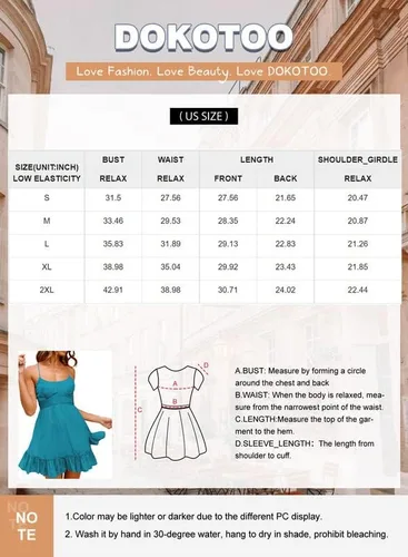 Vista 6 de Dokotoo Vestidos de tirantes delgados para mujer, cuello redondo, lazo, sin mangas, cintura elástica, dobladillo con volantes, acampanado