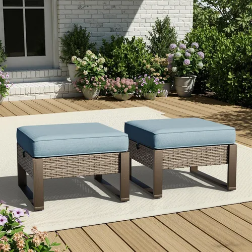 Vista 48 de Joyside - Sofá de mimbre para patio al aire libre, sofá de ratán de 3 plazas con cojines gruesos de olefina y reposabrazos rectangular con marco