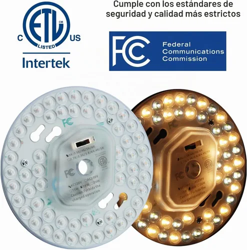 Vista 4 de Ventilador de techo LED regulable de 18 W, luz de montaje empotrado, kit de reacondicionamiento del motor, bombilla fluorescente circular de panel