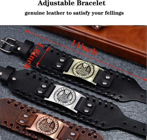 Vista 2 de GelConnie - Pulsera de piel con amuleto vikingo y talismán escandinavo celta pagano