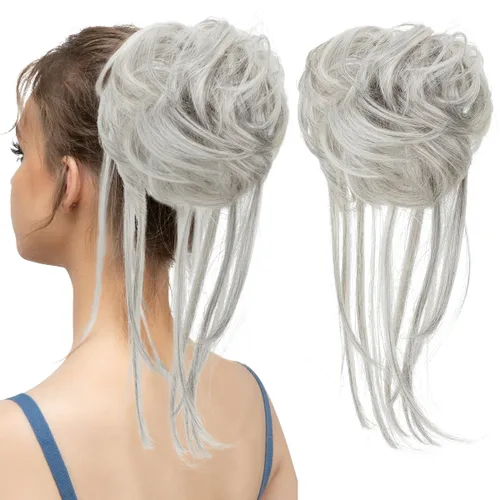 Vista 15 de Extensiones de cabello rizado con cola de caballo, cabello sintético con coleta recta, coleteros para mujer, rubio ceniza/rubio playa