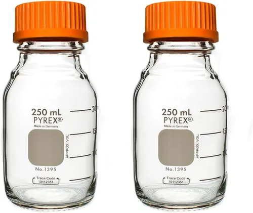 Vista 8 de Pyrex Botella redonda de almacenamiento de medios con tapa de rosca GL45, botellas de vidrio de borosilicato con tapas, cristalería científica