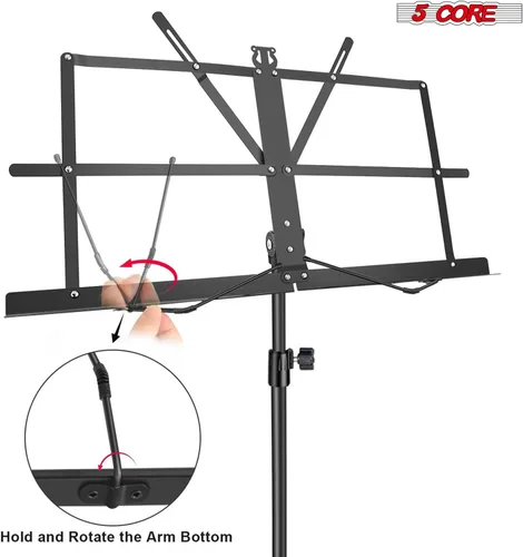 Vista 5 de 5 CORE Soporte de partituras portátil de doble uso para libros de escritorio, trípode ligero plegable ajustable de 52 pulgadas con bolsa de Negro