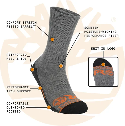 Vista 4 de Timberland PRO Mens Sorbtek Moisture Control Mens Socks, Arch Support, Cushioned Footbed (Size 7-12; 6 Pairs) set Negro