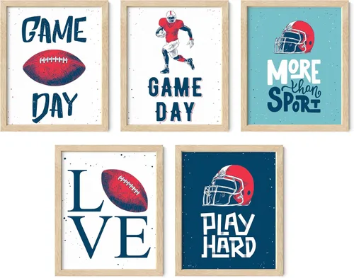 Vista 10 de Impresiones artísticas de fútbol americano para pared, juego de 5 (8x10) carteles de fútbol americano sin marco, decoración de sala de fútbol Niños