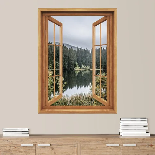 Vista 48 de SIGNWIN Adhesivo de pared removible/mural de pared para ventana, vegetación exuberante y árboles iluminados por el sol, fotografía, realismo