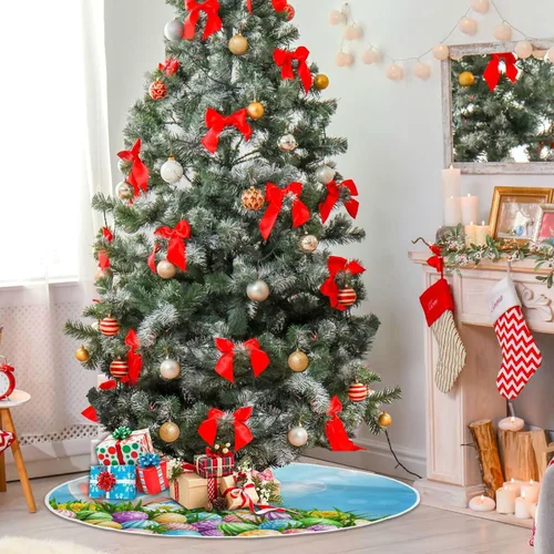 Vista 4 de Moudou Falda de árbol de Pascua, huevos de conejito de Pascua, falda de árbol de Navidad, tapete para decoración de interiores y exteriores