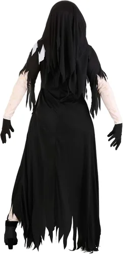Vista 5 de Adult Dreadful Nun Costume Women's, Undead Sister Mary Catherine Costume, Black Scary Exorcist Halloween Outfit