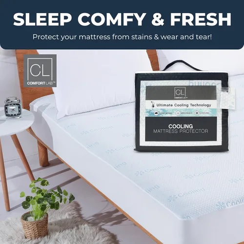 Vista 7 de Comfort Lab Protector de colchón refrescante Queen, 15 pulgadas de profundidad, tela de rizo, lavable a máquina
