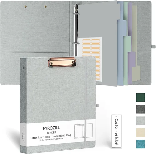 Vista 10 de EYROZILL Carpeta de 3 anillas, organizador de carpetas de lino de 1 pulgada para tamaño carta (8.5 x 11 pulgadas) con 5 separadores de pestañas