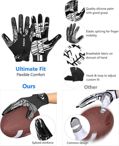 Vista 2 de NICEWIN Guantes de fútbol para adultos, guantes receptores de fútbol para hombres y mujeres