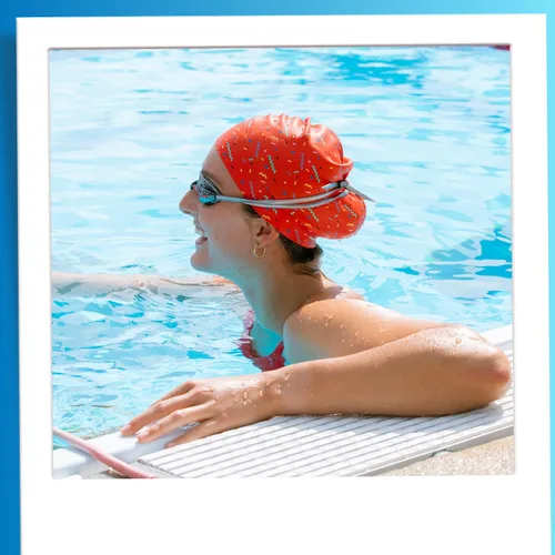Vista 7 de Sporti Gorra de natación de silicona con diseño gráfico con altura de 7.6 pulgadas, apertura de 7.5 pulgadas, gorra de natación antideslizante
