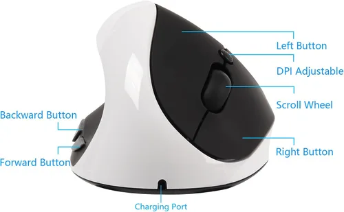 Vista 3 de Sunffice Ratón para zurdos, ergonómico vertical recargable 2.4G inalámbrico con receptor USB, 6 botones, 3 DPI ajustables 80012001600