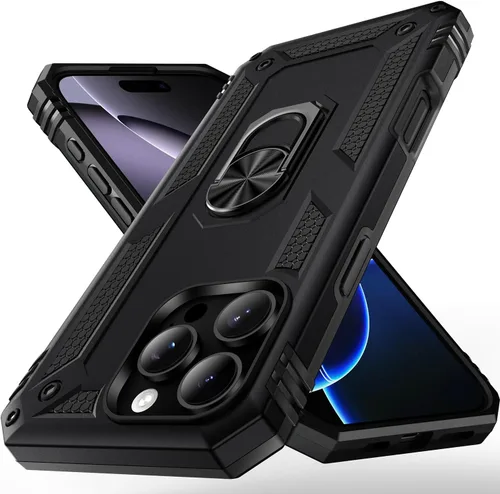 Vista 20 de Korecase Funda de teléfono para iPhone 16 con anillo de soporte, grado militar, a prueba de golpes, cuerpo completo, protección resistente para Negro