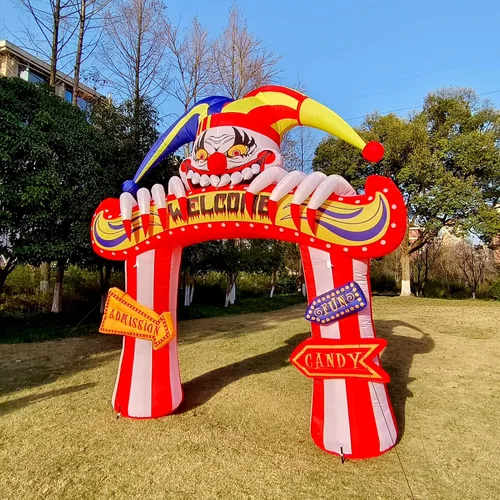 Vista 7 de WBHome 3 m Arco de payasos inflables de Halloween para decoración de exterior, del Día de los Muertos, para patio con luz LED integrada