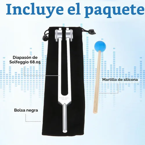 Vista 7 de 68.05 Solfeggio Tuning Fork para curación, con bolsa de martillo
