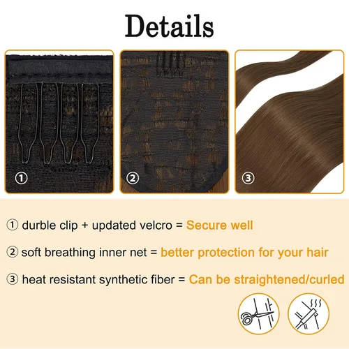 Vista 4 de OMGREAT Extensión de cola de caballo larga y recta de 28 pulgadas con clip de fibra sintética para mujer (castaño claro)