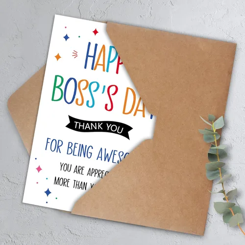 Vista 5 de Tarjeta del día del jefe, regalos del día del jefe para mujeres y hombres, tarjeta de regalo feliz del día del jefe para jefe de empleados