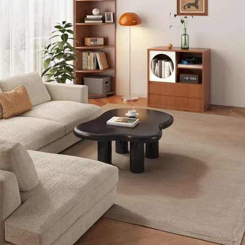 Vista 9 de Mesa de centro en forma de nube de 41.02 pulgadas, moderna mesa de centro negra con borde redondo con 3 patas de soporte resistentes y mesa de 3.14