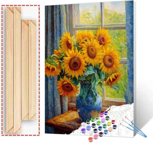 Vista 33 de Tucocoo Pintura de girasoles para ventana por números para adultos, kits de pintura al óleo digital sobre lienzo con pinceles y pigmento acrílico