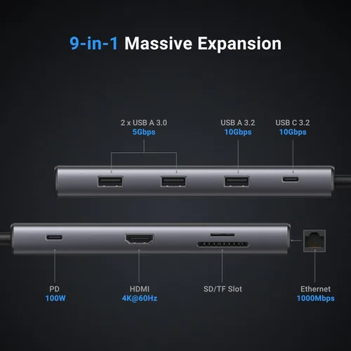 Vista 2 de UGREEN Concentrador USB-C 9 en 1 Revodok Pro 10Gbps 4K HDMI