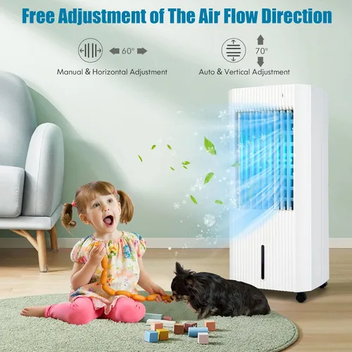 Vista 7 de PETSITE Enfriador de aire evaporativo, ventilador de enfriamiento 3 en 1 y humidificador con control remoto, 2 paquetes de hielo, temporizador de 15