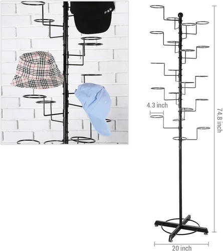 Vista 2 de MyGift Soporte grande de pie para sombreros, soporte organizador de gorra de béisbol, exhibición de peluca al por menor con 20 ganchos circulares