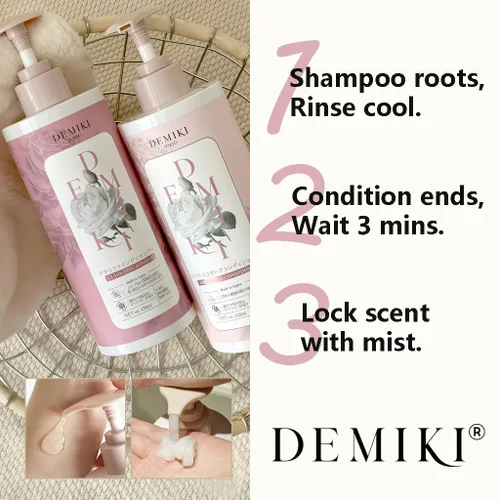 Vista 8 de Conjunto de champú y acondicionador japonés DEMIKI para mujeres, conjunto de champú y acondicionador para cabello graso, sin sulfato, aroma a rosa