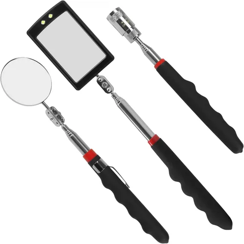 Vista 2 de Espejo de inspección telescópico flexible 360 con luz giratoria para mayor visión, espejo mecánico redondo en un palo, selector magnético con juego