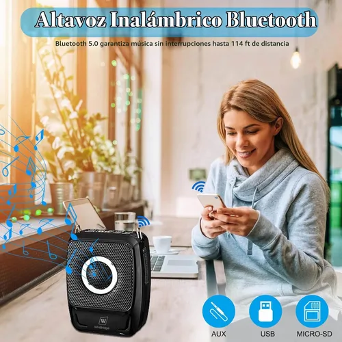 Vista 5 de Amplificador de voz con micrófonos profesionales duales, micrófono portátil inalámbrico de 25 W y sistema de altavoces, altavoz Bluetooth