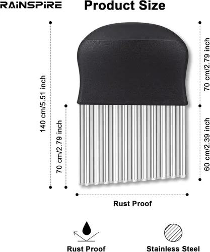 Vista 2 de Rainspire Cortador de arrugas para verduras, cuchillo de acero inoxidable, cortador de verduras para papas, zanahorias, negro