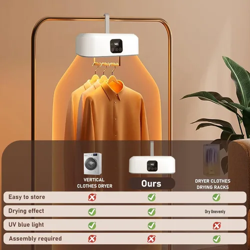 Vista 3 de Secadora de ropa portátil, mini secadora de ropa de 600 W con control remoto, pequeña secadora eléctrica plegable compacta con bolsa seca
