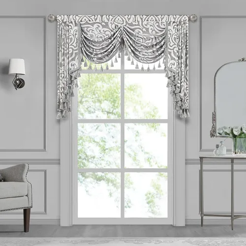 Vista 47 de Loom and Mill Cenefa de cascada de lujo de jacquard para sala de estar, elegantes cenefas de ventana con festones y cuentas damascadas, cortinas