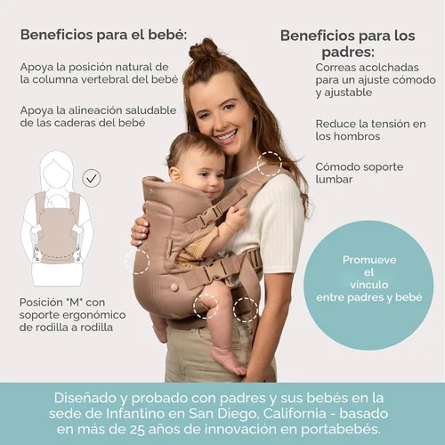 Vista 4 de Infantino Flip Luxe - Portabebés convertible 4 en 1, portabebés ergonómico para bebés a niños pequeños, soporte lumbar actualizado, tela de espiga