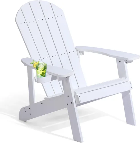 Vista 22 de Silla Adirondack, sillas de plástico resistentes a todo tipo de clima, con soporte para tazas, 5 pasos fáciles de instalar, sillas de exterior